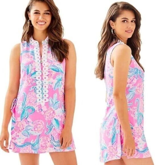 NEW Lilly Pulitzer Donna Engineered Romper Size 00 Pink Tropical Print - Picture 1 of 13